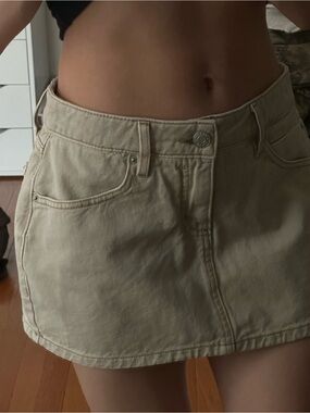 Garage Beige/Tan Denim Mini Skirt